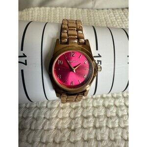 Valletta Magenta Dial Round Gold Tone 45 mm Case Stainless Steel Band Watch